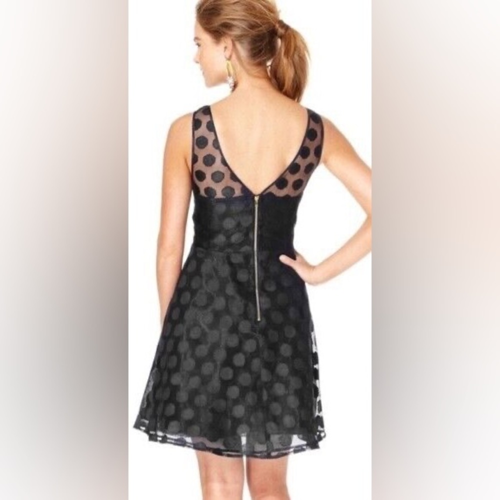 Betsey Johnson Polka Dot Illusion Fit & Flare Cocktail Dress in Black Retro - Picture 6 of 14